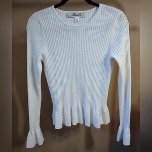 Ribbed Long-Sleeve Peplum Knit Top - White